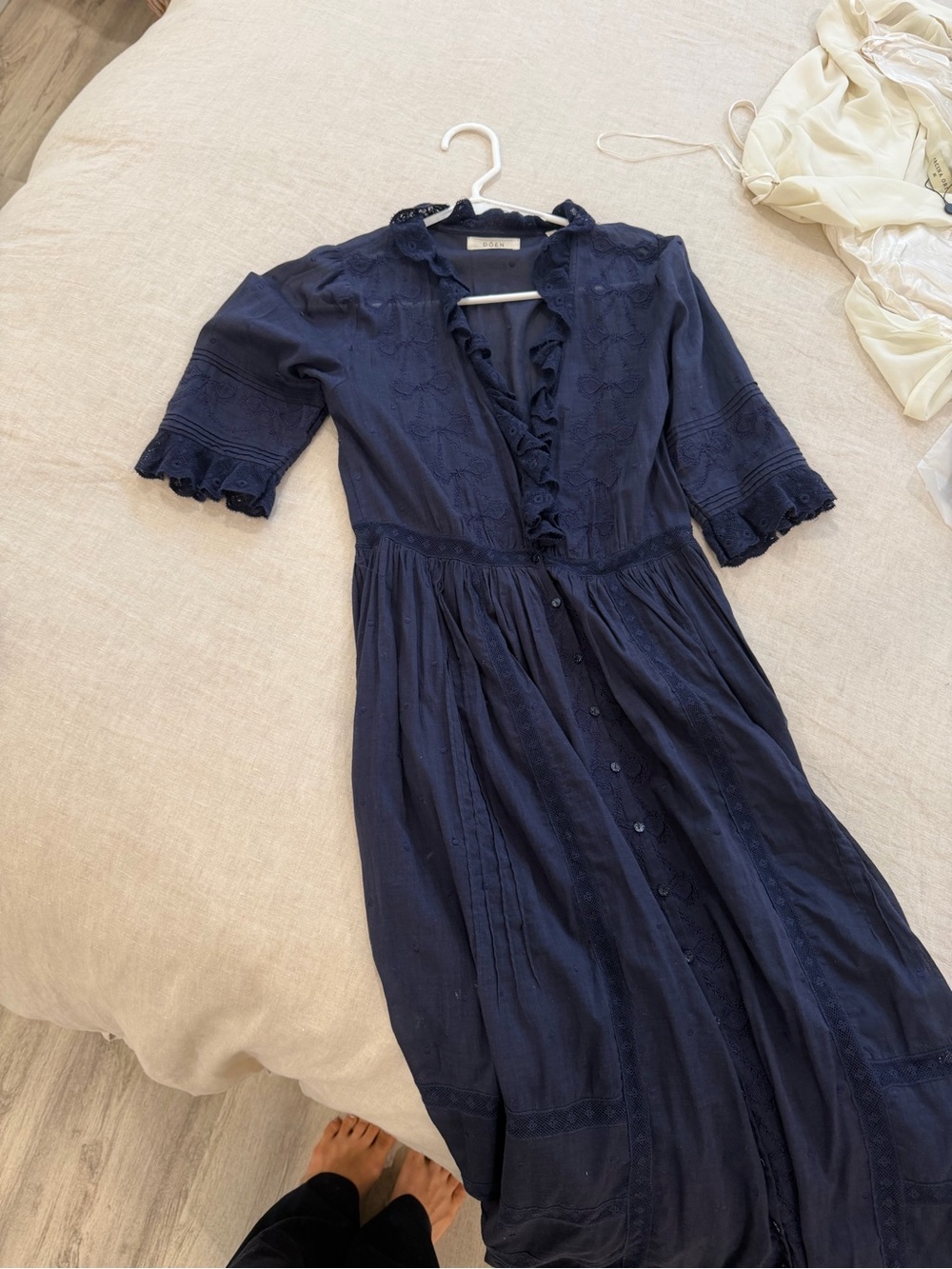 doen rosabella dress in adriatic Navy Ruffle-Trim Maxi Dress - Picture 2 of 4